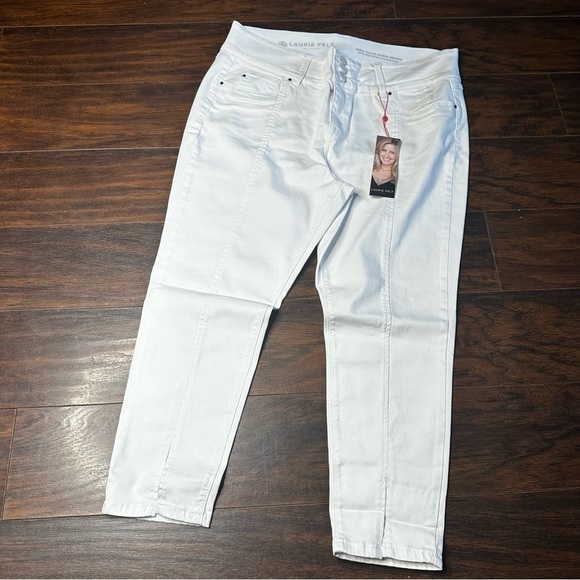Laurie Felt White Curve Silky Denim Skinny Jeans Slit Hem - Picture 2 of 5